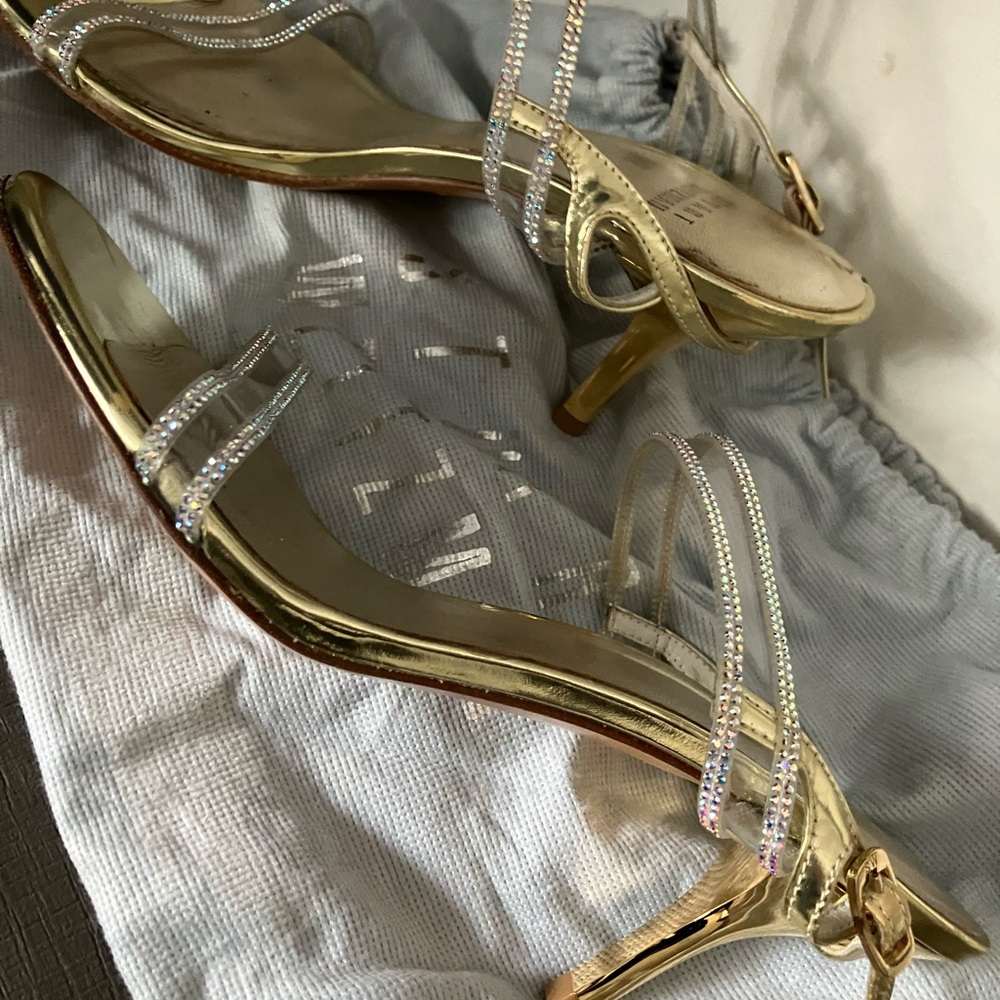 Stuart Weitzman Gold silver crystal  Strappy Women's Sandals 7 M